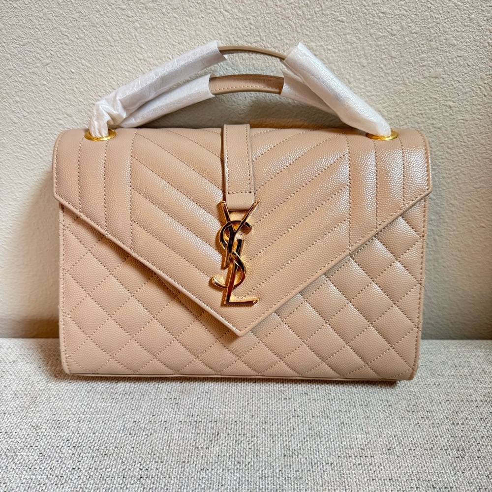 Yves Saint Laurent ENVELOPE MEDIUM IN QUILTED GRAIN DE POUDRE EMBOSSED LEATHER